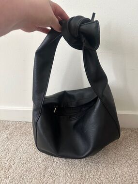 Melie Bianco Black Knot-Top Shoulder Bag